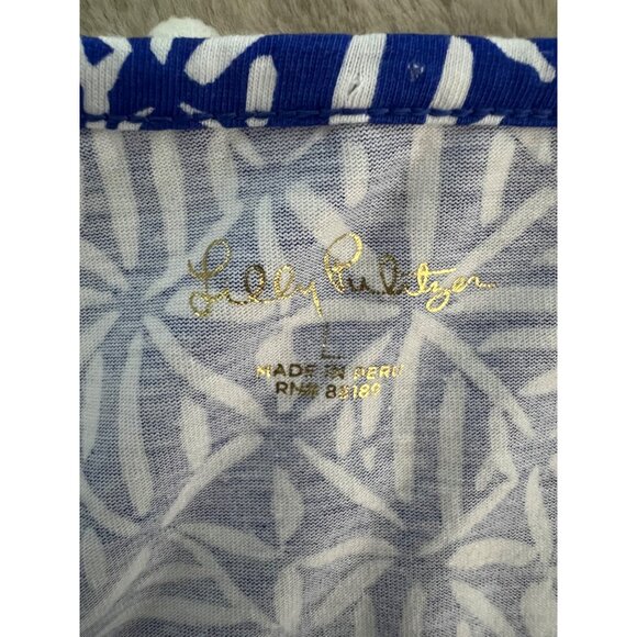 Lilly Pulitzer Blue & White Geometric Print Pom-Pom Trim V-Neck Dress - Picture 4 of 8